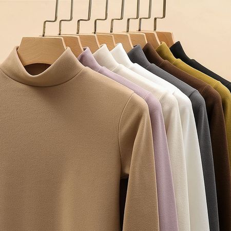 Women's Half Turtleneck Bottoming Shirt With Pure Cotton Inner Layer